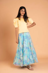 Fusion Style Organza Foil Print Lehenga and Crop Top