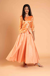 Bright Orange Banaras Full Top And Silk Lehenga