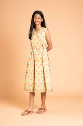 Frills And Bow Pattern Mustard Frock