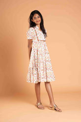 White Printed Straight Cut Side Frills Frock