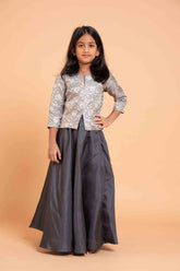Grey Brocade Banaras full top and silk lehenga