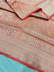 Pure Banaras Silk Saree with Luxurious Zari & Meenakari Weaving | Coral Red