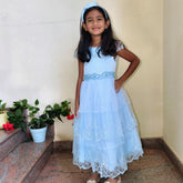 Beaded waistline blue dress with head band