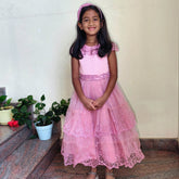 Beaded waistline pink dress with head band