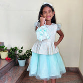 Princesses Sea blue party dress with hand bag and head band
