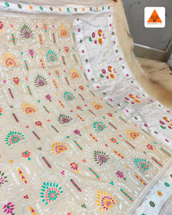 Premium Handloom Tussar Silk Saree with Intricate Meenakari & Heavy Zari | Off-White