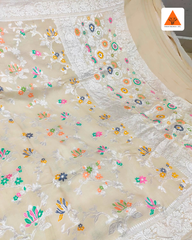 Premium Handloom Tussar Silk Saree with Intricate Meenakari & Heavy Zari | Off-White