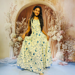Trendy Frills Collar Blue Print Cotton Lehenga And Crop Top