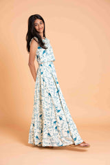 Trendy Frills Collar Blue Print Cotton Lehenga And Crop Top