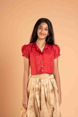 Minakari Tissue Crushed Lehenga And Collar Crop Top