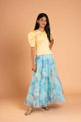 Fusion Style Organza Foil Print Lehenga and Crop Top