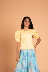 Fusion Style Organza Foil Print Lehenga and Crop Top