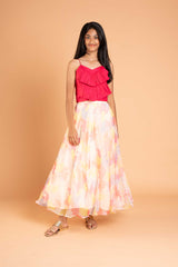 Fusion Style Organza Foil Print Lehenga and Crop Top