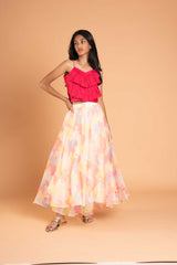 Fusion Style Organza Foil Print Lehenga and Crop Top