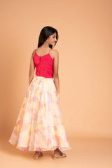 Fusion Style Organza Foil Print Lehenga and Crop Top