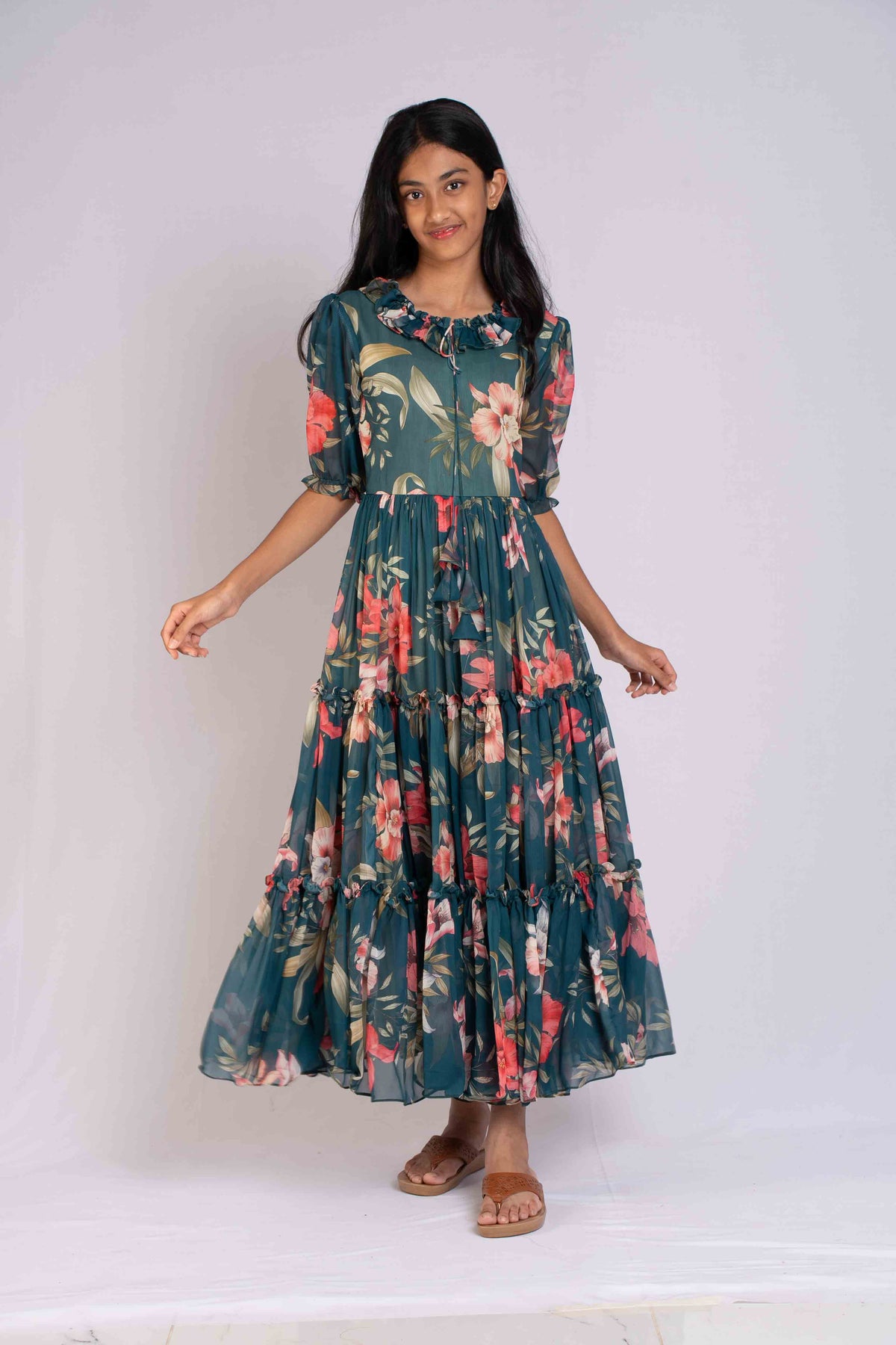 Green Flowing Feel Good Georgette Dress