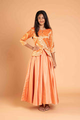 Bright Orange Banaras Full Top And Silk Lehenga
