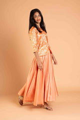 Bright Orange Banaras Full Top And Silk Lehenga