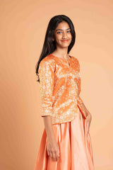 Bright Orange Banaras Full Top And Silk Lehenga