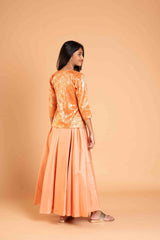 Bright Orange Banaras Full Top And Silk Lehenga
