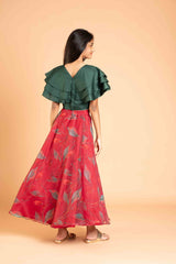 Organza Magic Green Lehenga And Crop Top