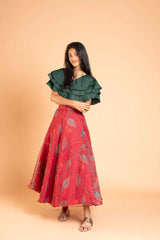 Organza Magic Green Lehenga And Crop Top
