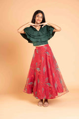 Organza Magic Green Lehenga And Crop Top