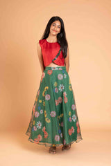 Organza Magic Floral Lehenga And Crop Top