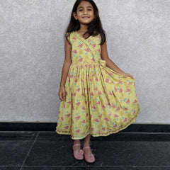Frills And Bow Pattern Mustard Frock