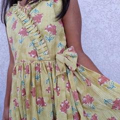 Frills And Bow Pattern Mustard Frock