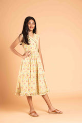 Frills And Bow Pattern Mustard Frock