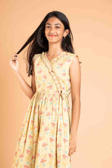 Frills And Bow Pattern Mustard Frock
