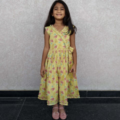 Frills And Bow Pattern Mustard Frock