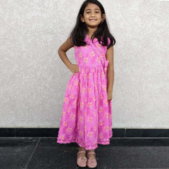 Frills And Bow Pattern Pink Frock