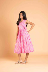 Frills And Bow Pattern Pink Frock