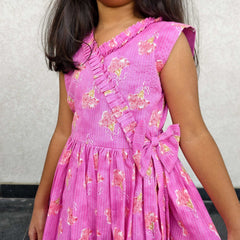Frills And Bow Pattern Pink Frock