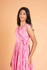 Frills And Bow Pattern Pink Frock
