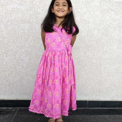 Frills And Bow Pattern Pink Frock