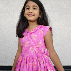 Frills And Bow Pattern Pink Frock