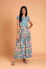 Pretty Blue Cotton Lehenga And Crop Top