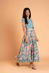 Pretty Blue Cotton Lehenga And Crop Top