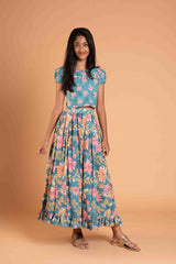 Pretty Blue Cotton Lehenga And Crop Top