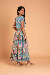 Pretty Blue Cotton Lehenga And Crop Top