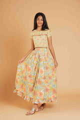 Pretty Green Cotton Lehenga And Crop Top