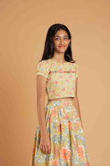 Pretty Green Cotton Lehenga And Crop Top