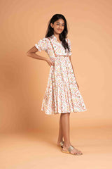 White Printed Straight Cut Side Frills Frock