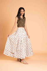 Cotton Olive Green crop top and lehenga