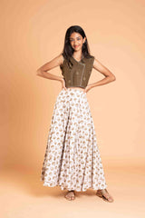 Cotton Olive Green crop top and lehenga