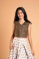 Cotton Olive Green crop top and lehenga