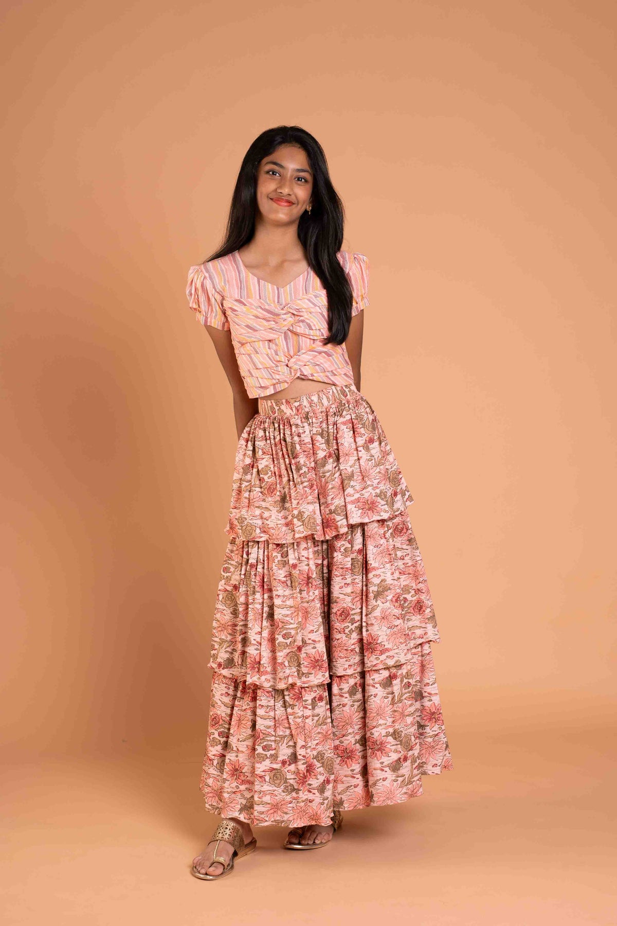 Cotton Peach lehenga and crop top